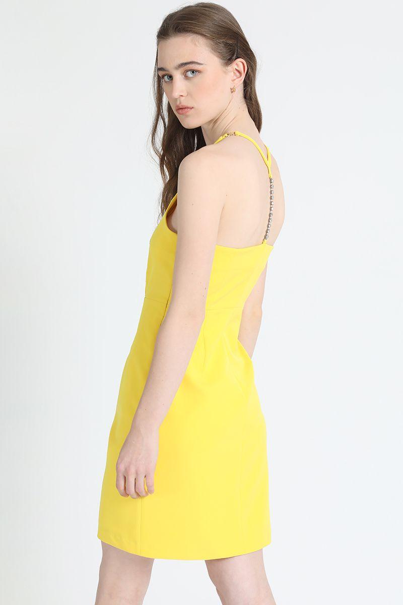 Vestido Strass Halter Amarillo Liola-5