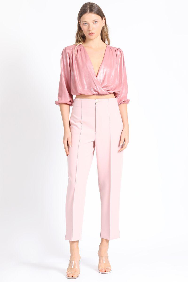 Blusa Crop Satin Nacarado, Rosa Liola-1