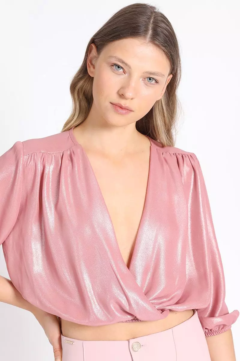Blusa Crop Satin Nacarado, Rosa Liola-3