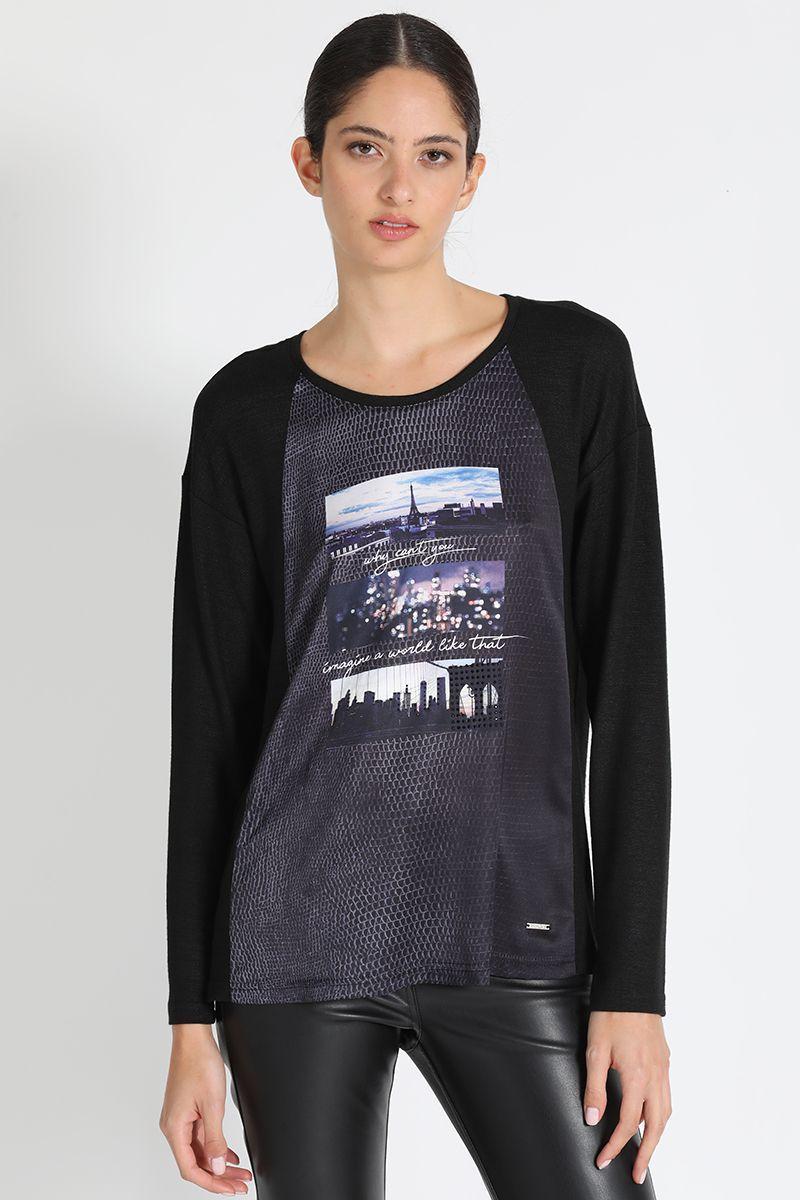 Polera Satín Diseño Negro Liola-0