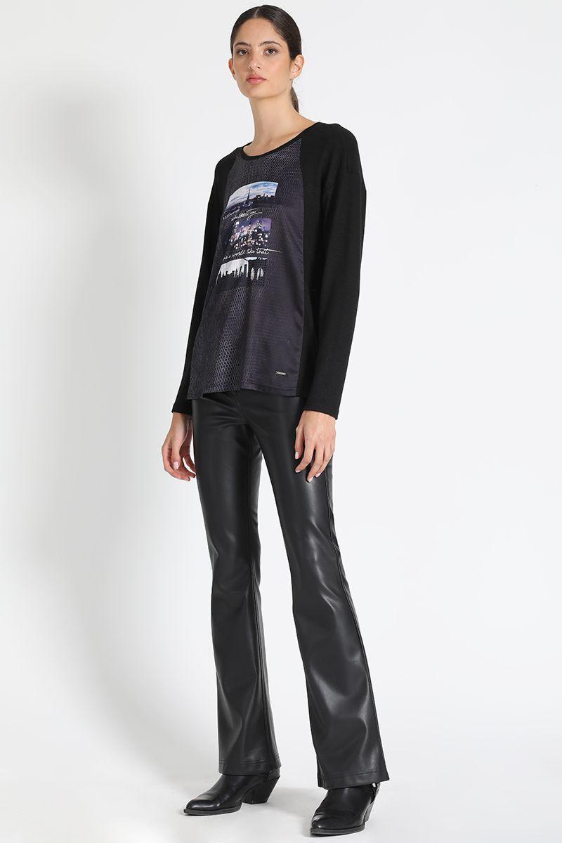 Polera Satín Diseño Negro Liola-2