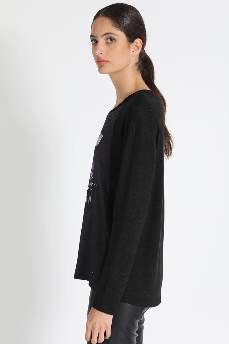 Polera Satín Diseño Negro Liola-1