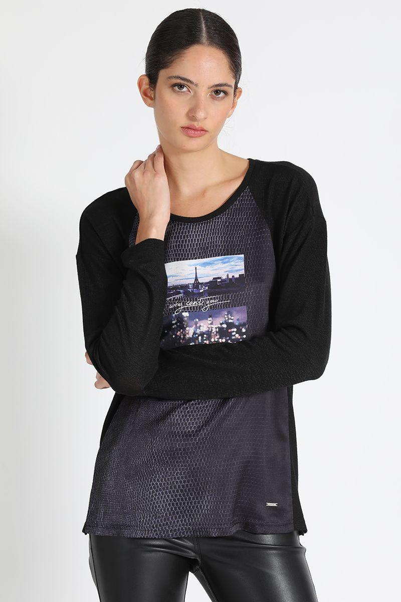 Polera Satín Diseño Negro Liola-4