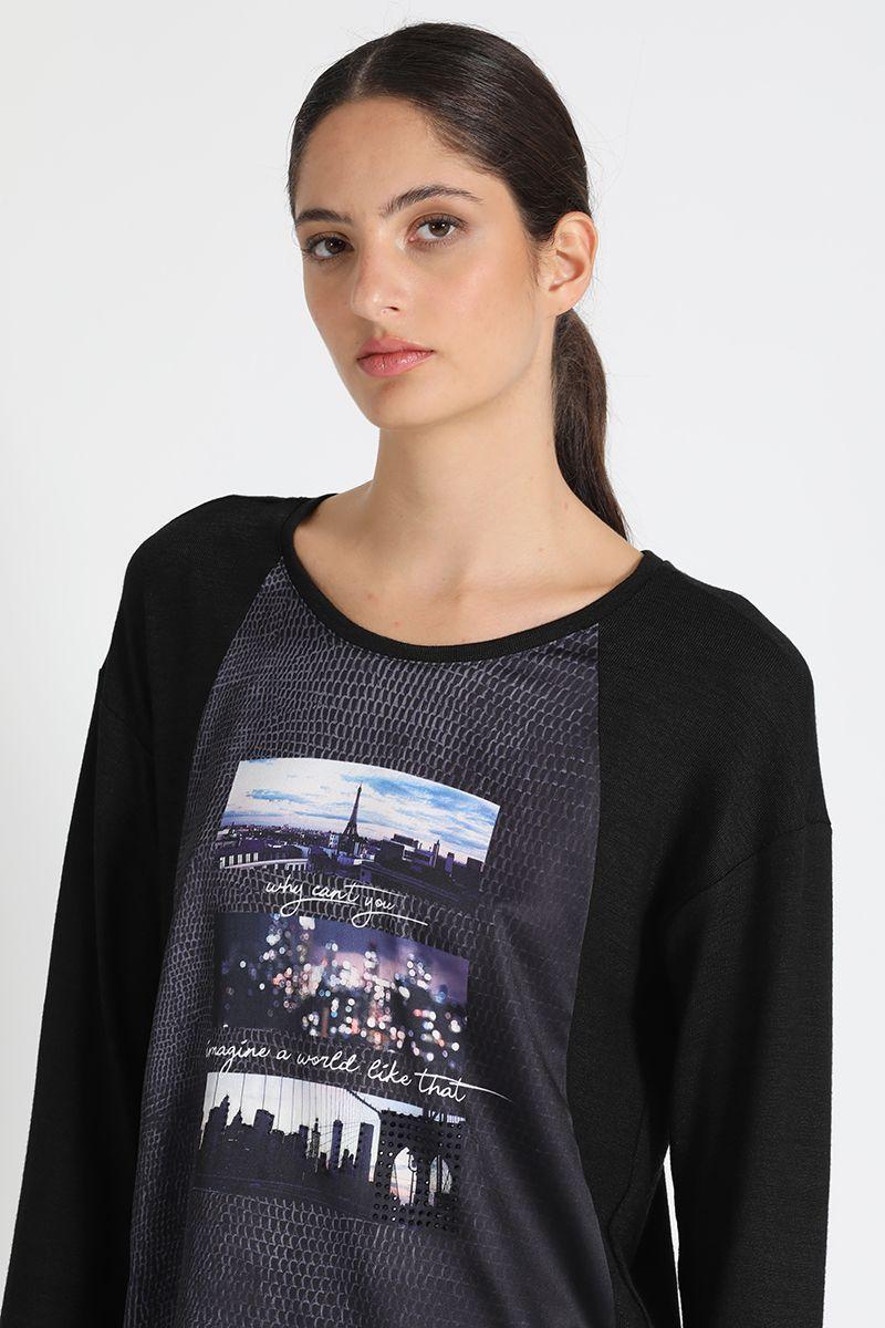 Polera Satín Diseño Negro Liola-5