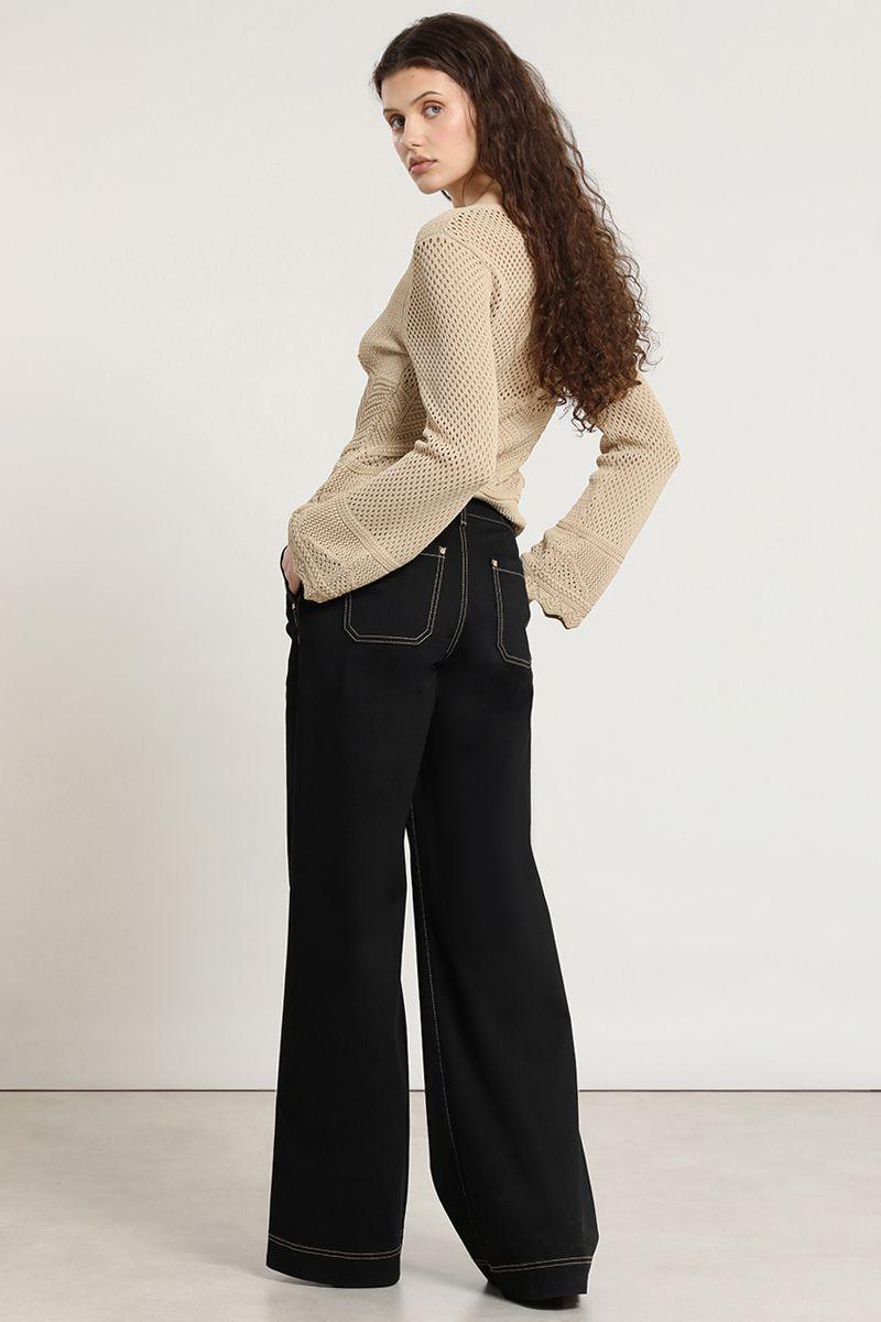 Pantalon palazzo, tiro medio, negro Liola-3