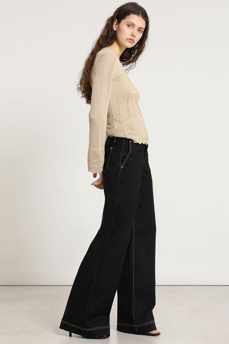 Pantalon palazzo, tiro medio, negro Liola-4