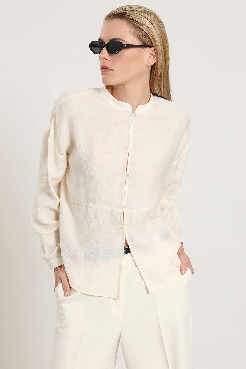 Blusa cuello mao, fluida, crudo Liola-0