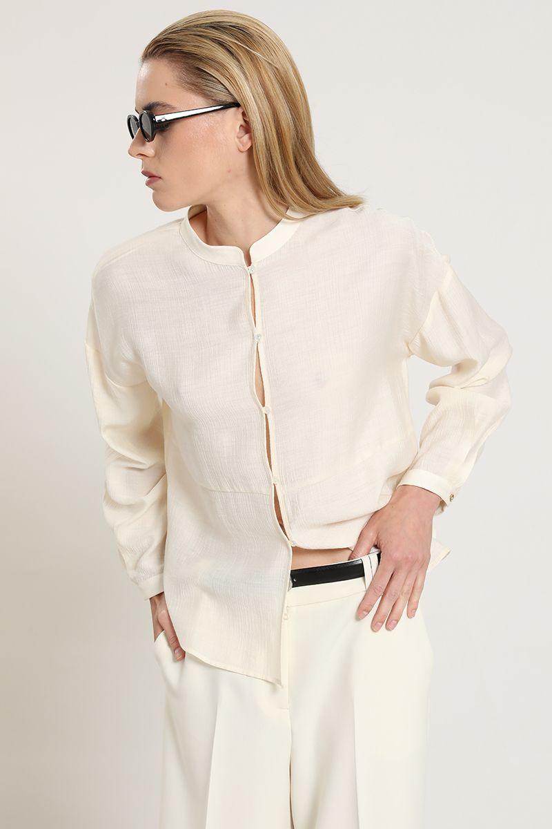 Blusa cuello mao, fluida, crudo Liola-4