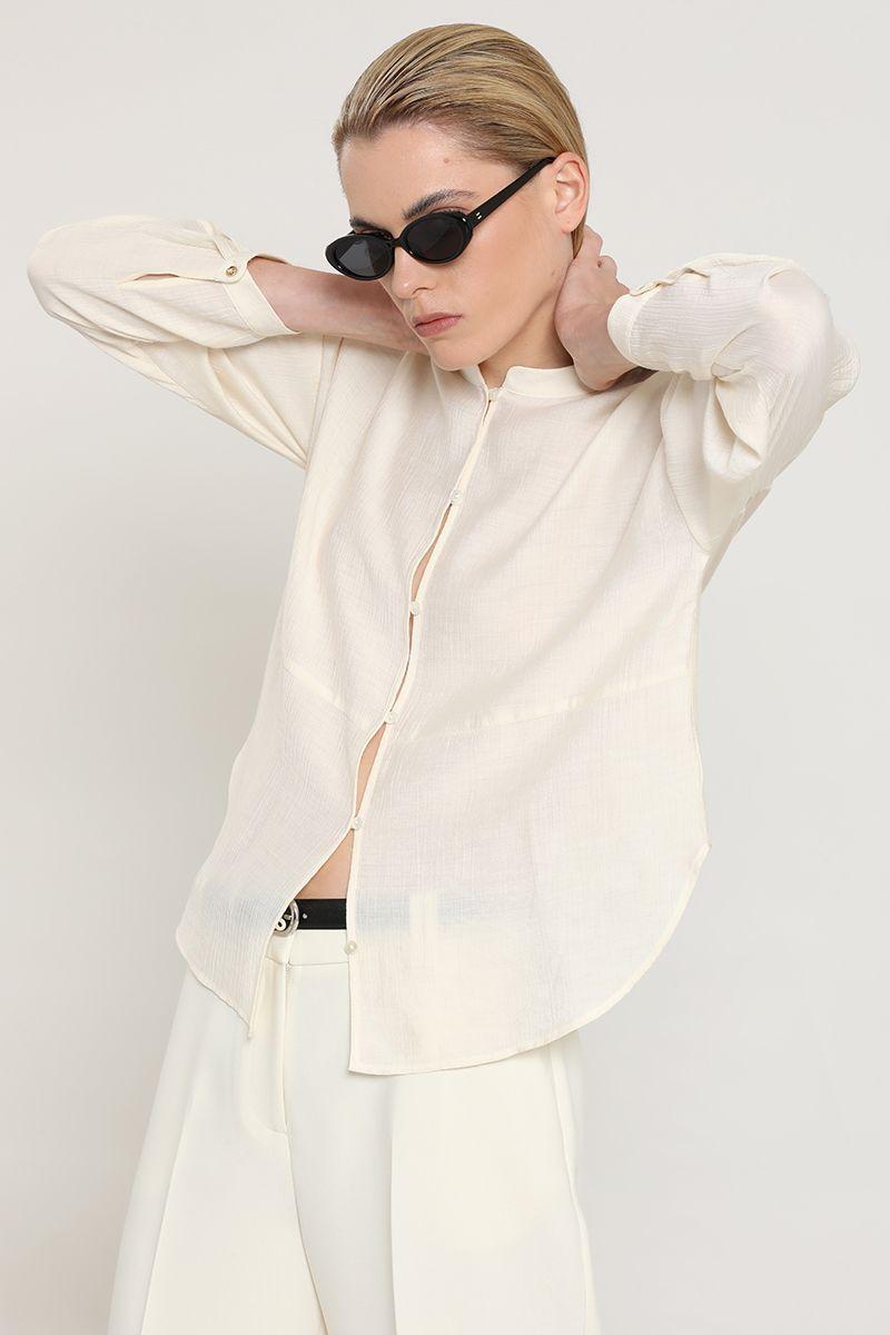 Blusa cuello mao, fluida, crudo Liola-5