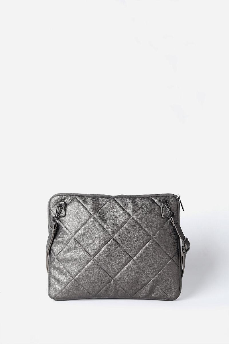 Bolso Laptop, Acolchado, Efecto Cuero Metalizado, Gris Liola-2