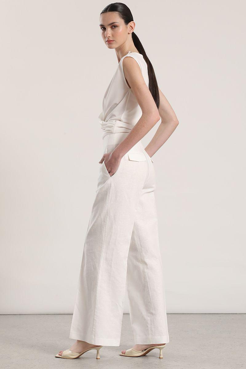 Pantalón ancho lino liola mujer crudo-3