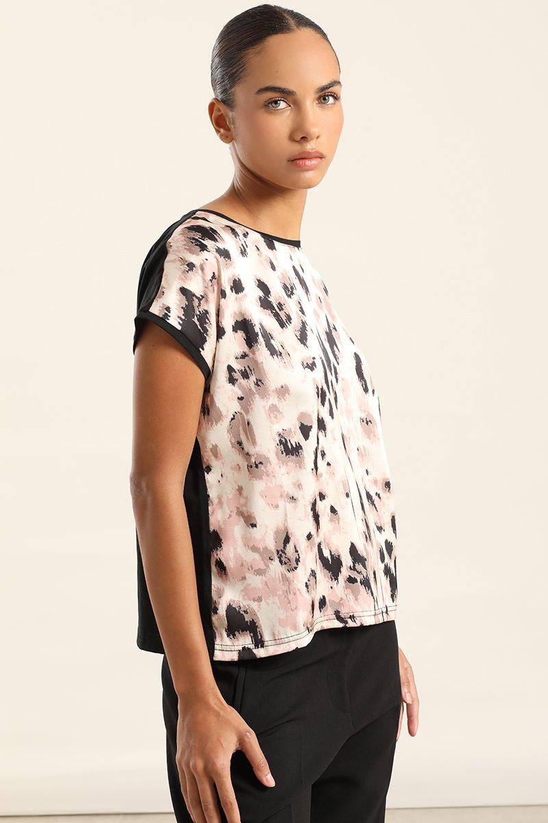 Polera Satin Mix Estampado, Negro Liola-2