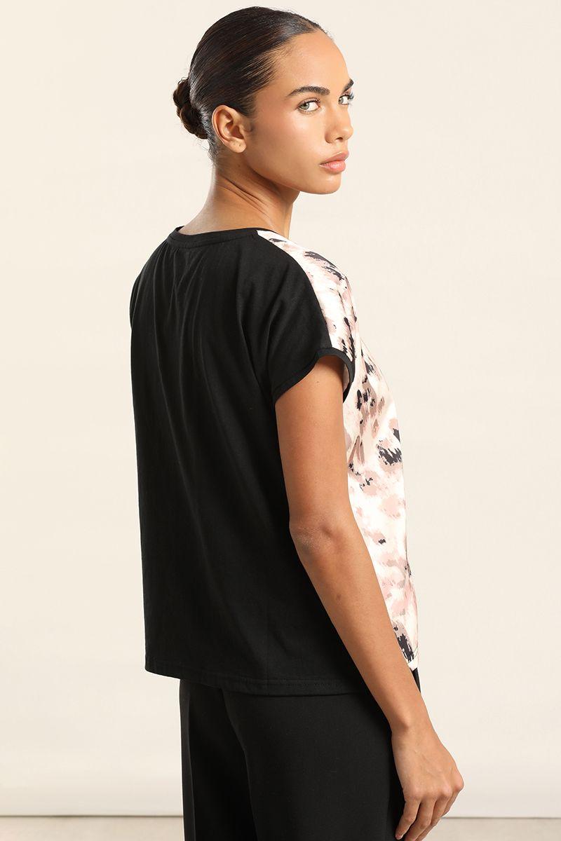 Polera Satin Mix Estampado, Negro Liola-3