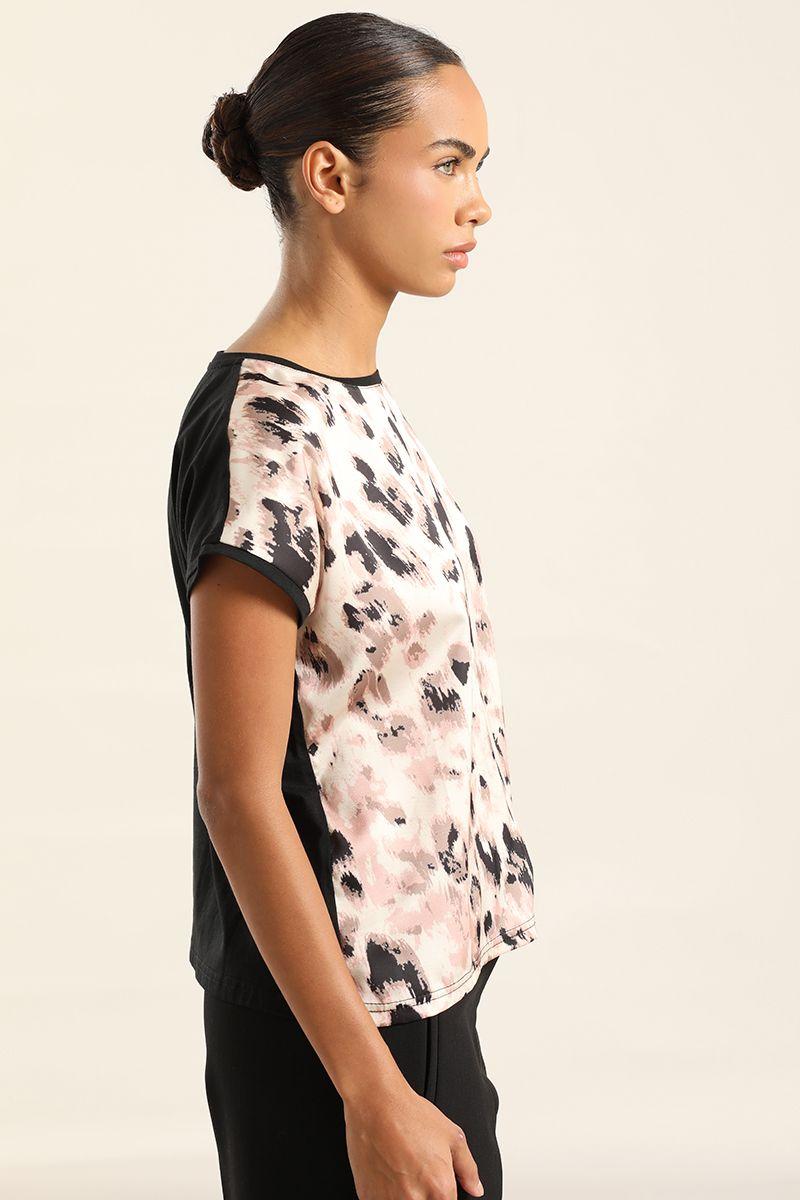 Polera Satin Mix Estampado, Negro Liola-4