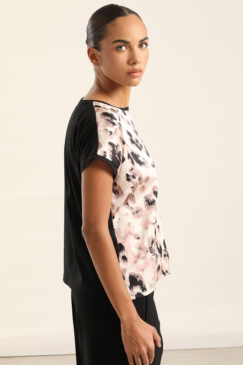 Polera Satin Mix Estampado, Negro Liola-6