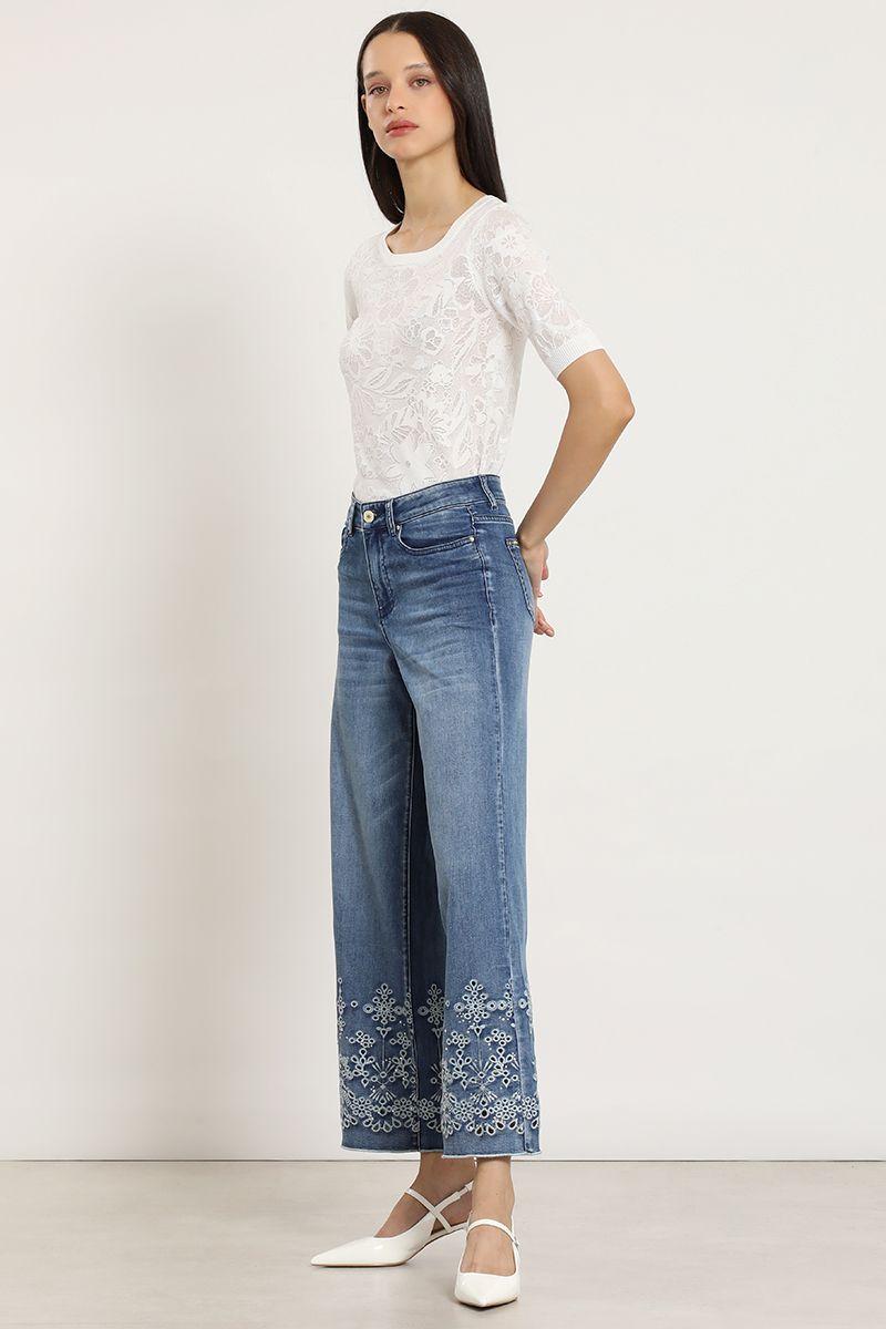 Jeans palazzo, bordado, azul Liola-1