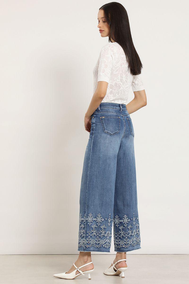 Jeans palazzo, bordado, azul Liola-2