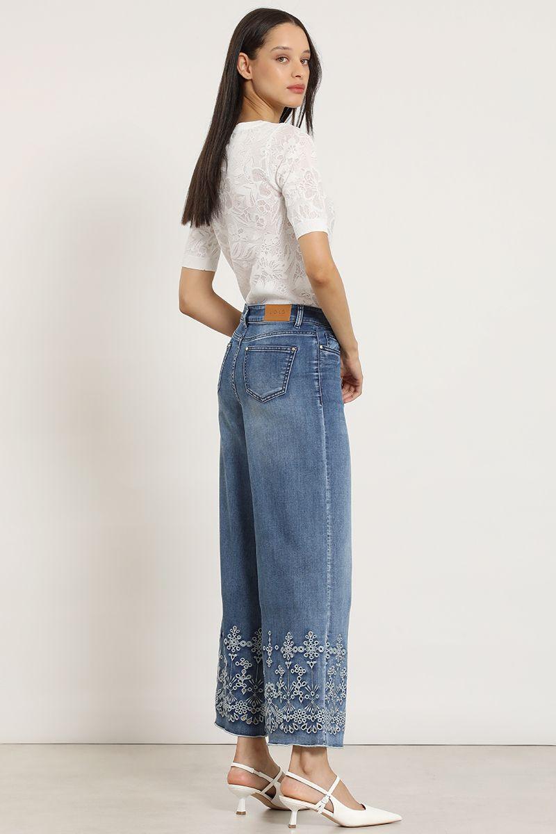 Jeans palazzo, bordado, azul Liola-3