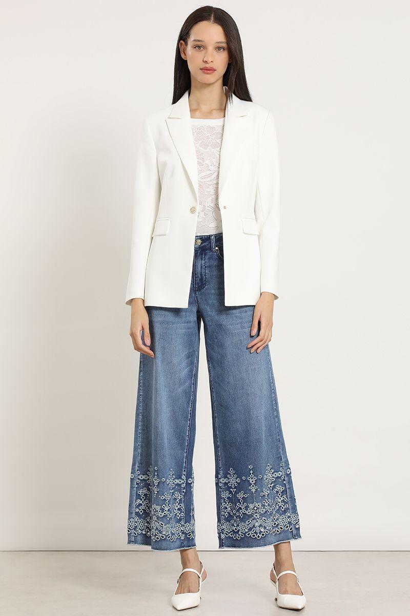 Jeans palazzo, bordado, azul Liola-4