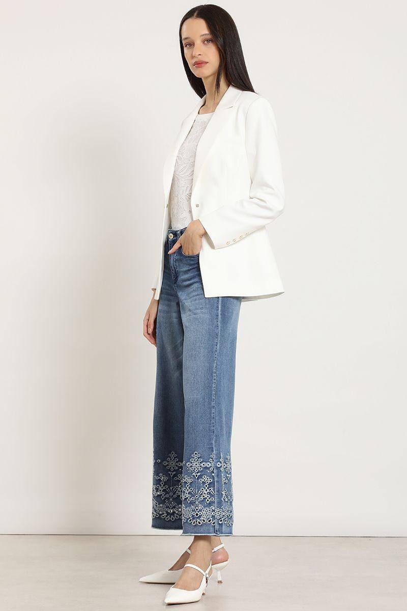 Jeans palazzo, bordado, azul Liola-5