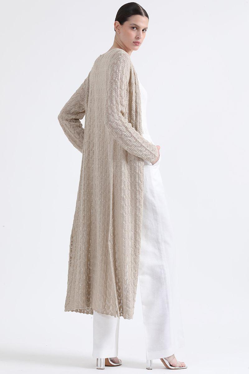 Cardigan Largo Tejido Punto Fantasia, Beige Liola-6