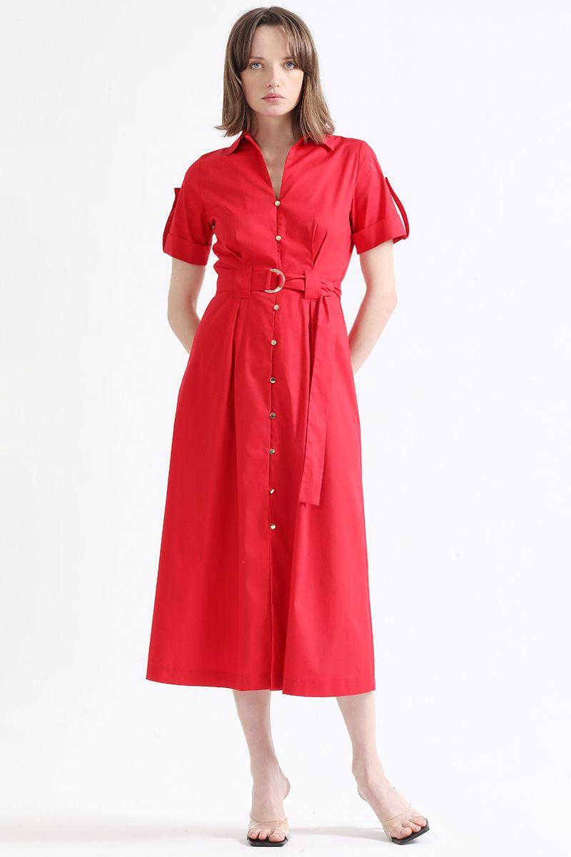 Vestido Camisero Maxi, Rojo, Colección Italia Liola-5
