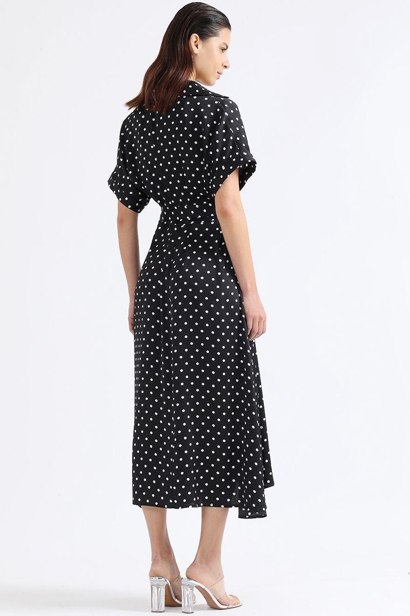 Vestido Maxi Camisero, Estampado Lunares, Negro Liola-3