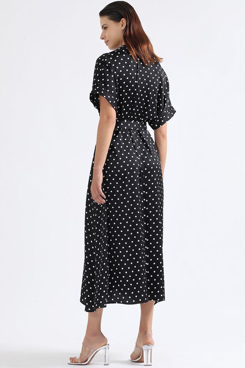 Vestido Maxi Camisero, Estampado Lunares, Negro Liola-4