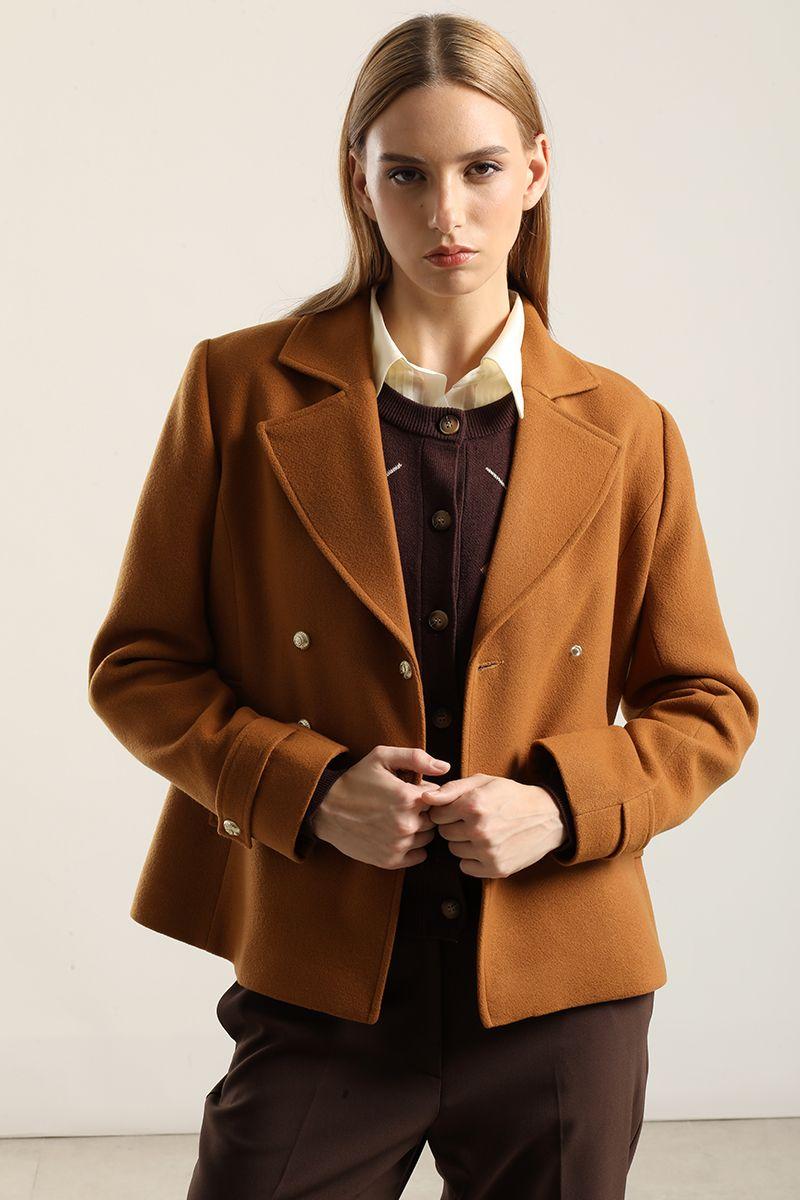 Chaqueta cruzada semi recta, camel Liola-3