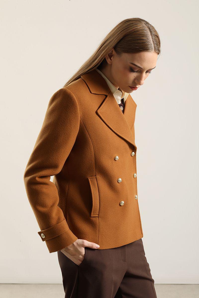 Chaqueta cruzada semi recta, camel Liola-6
