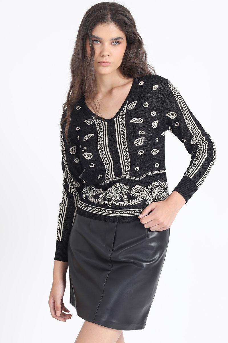 Sweater Tejido Jacquard Fantasia Paisley, Negro Liola-0