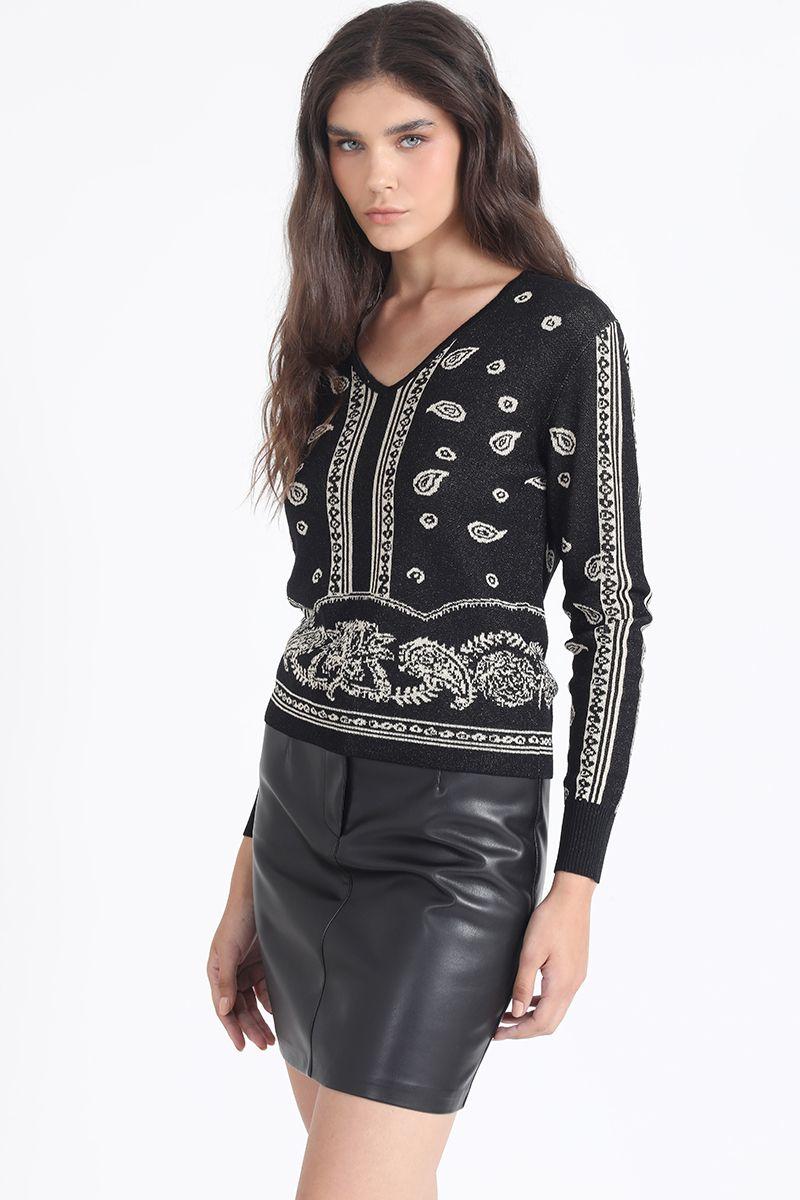 Sweater Tejido Jacquard Fantasia Paisley, Negro Liola-2