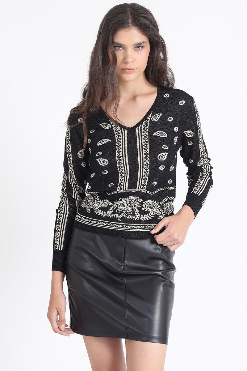 Sweater Tejido Jacquard Fantasia Paisley, Negro Liola-4