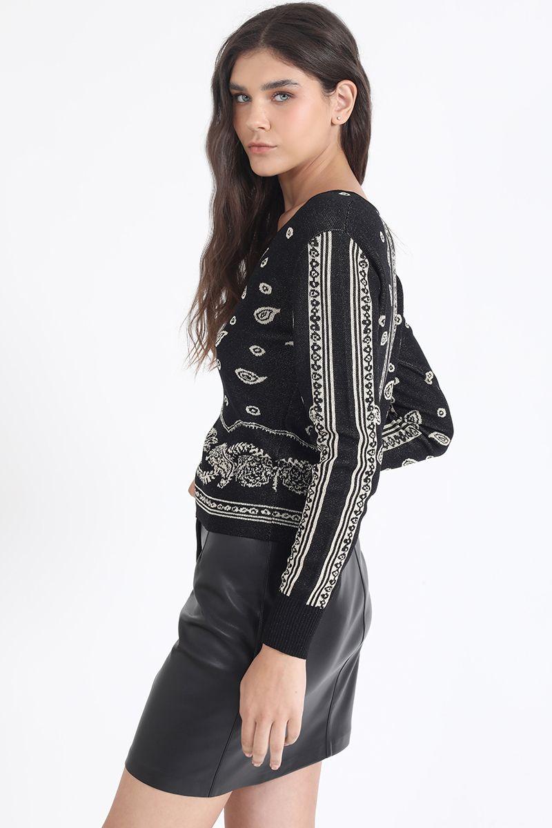Sweater Tejido Jacquard Fantasia Paisley, Negro Liola-5