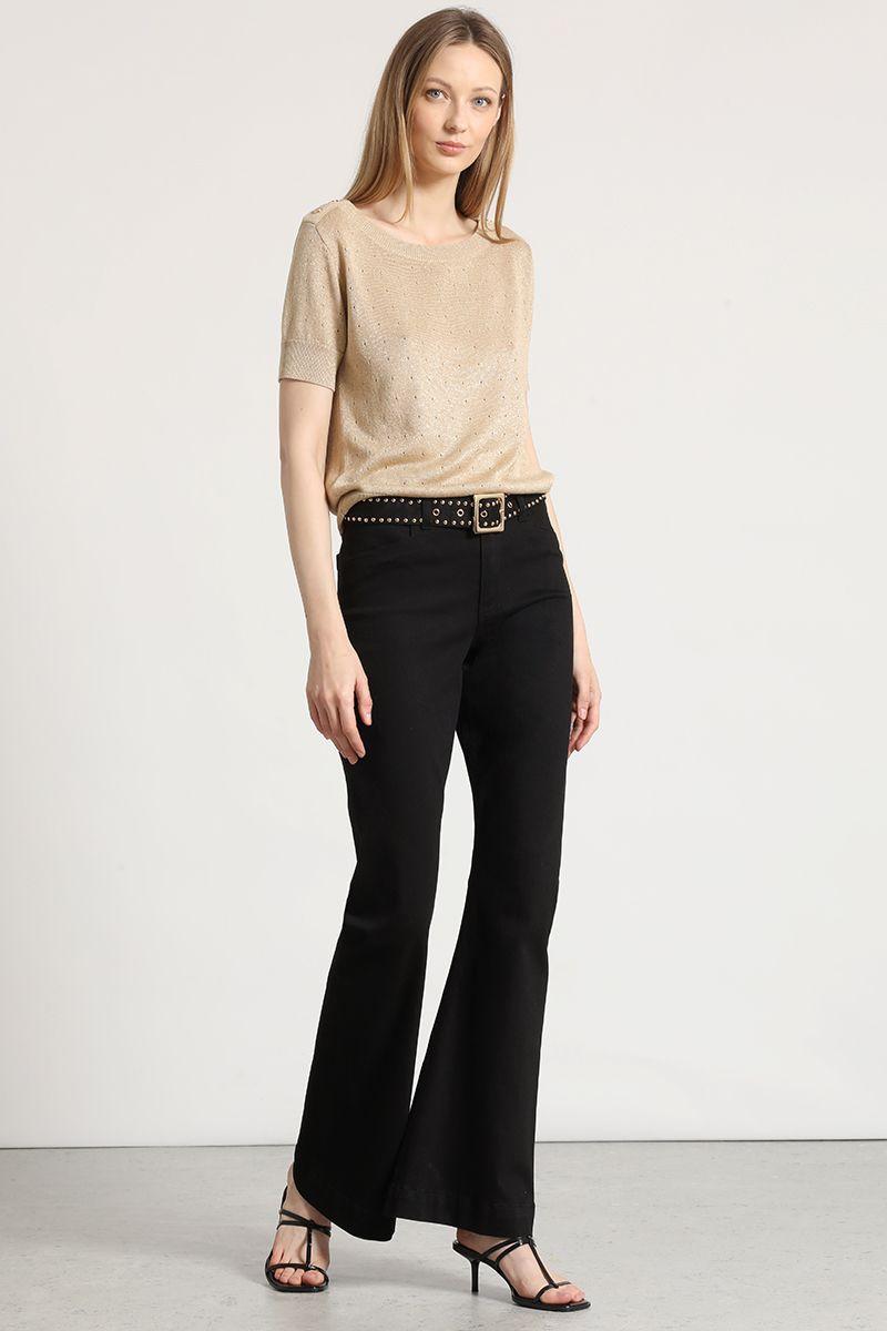 Jeans flare con cinturón liola mujer negro-0