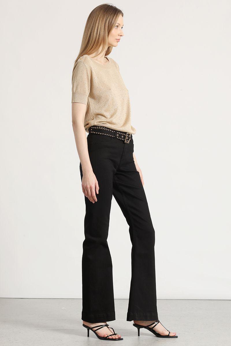 Jeans flare con cinturón liola mujer negro-2