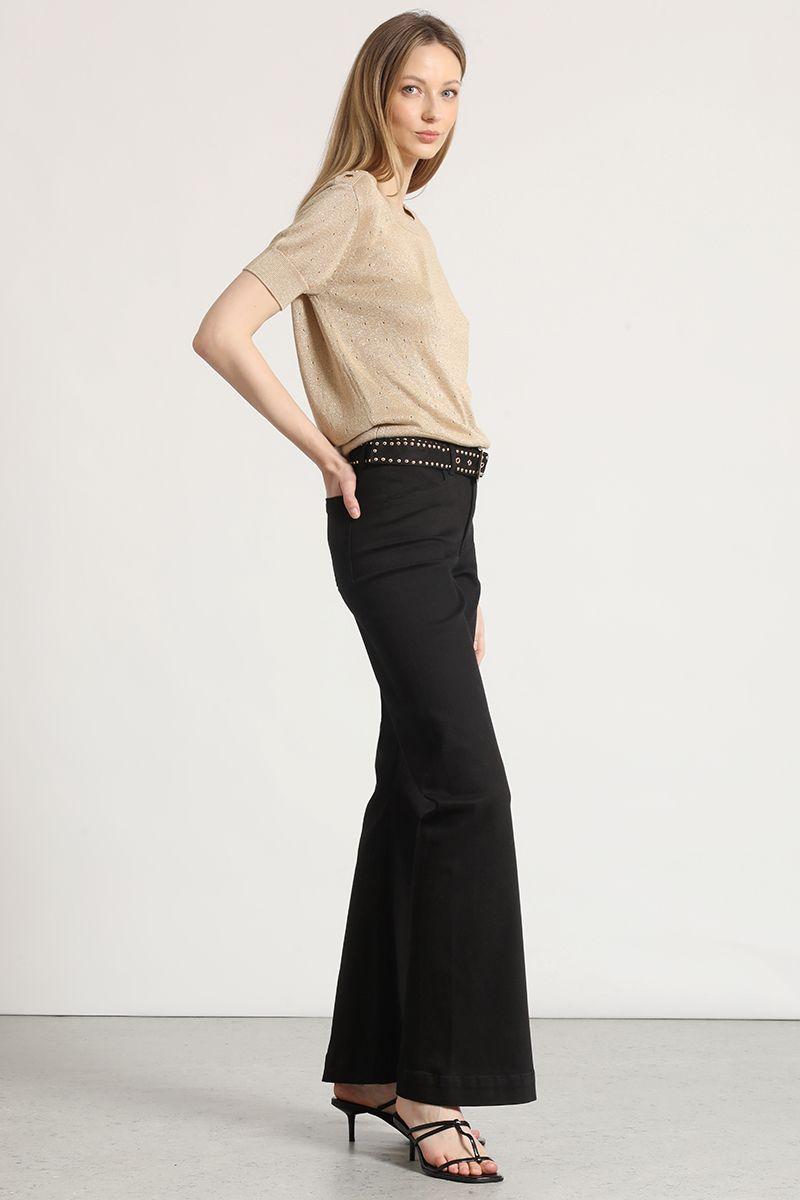 Jeans flare con cinturón liola mujer negro-3