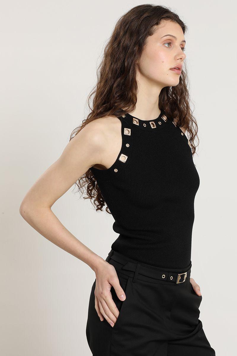 Top punto, halter, tachas, negro Liola-3
