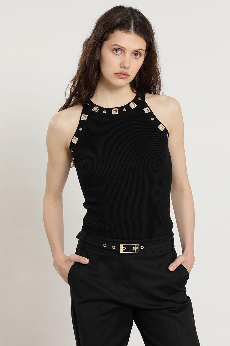 Top punto, halter, tachas, negro Liola-4