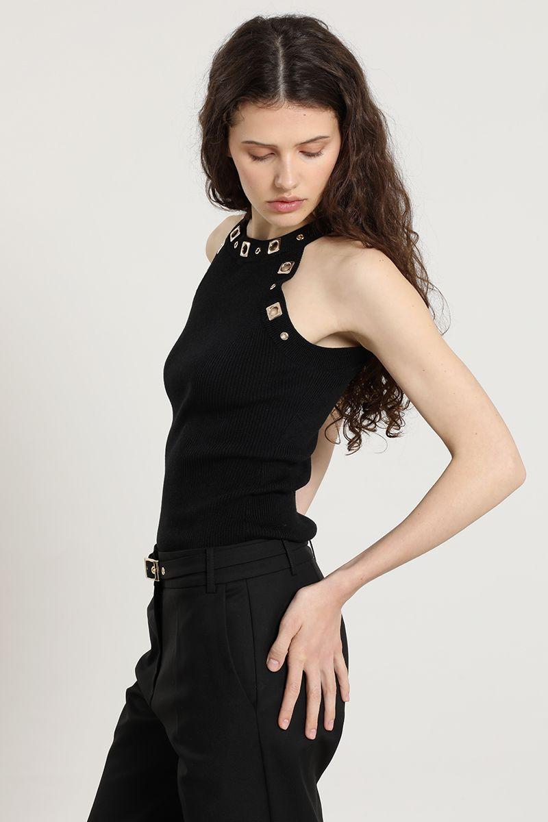Top punto, halter, tachas, negro Liola-5