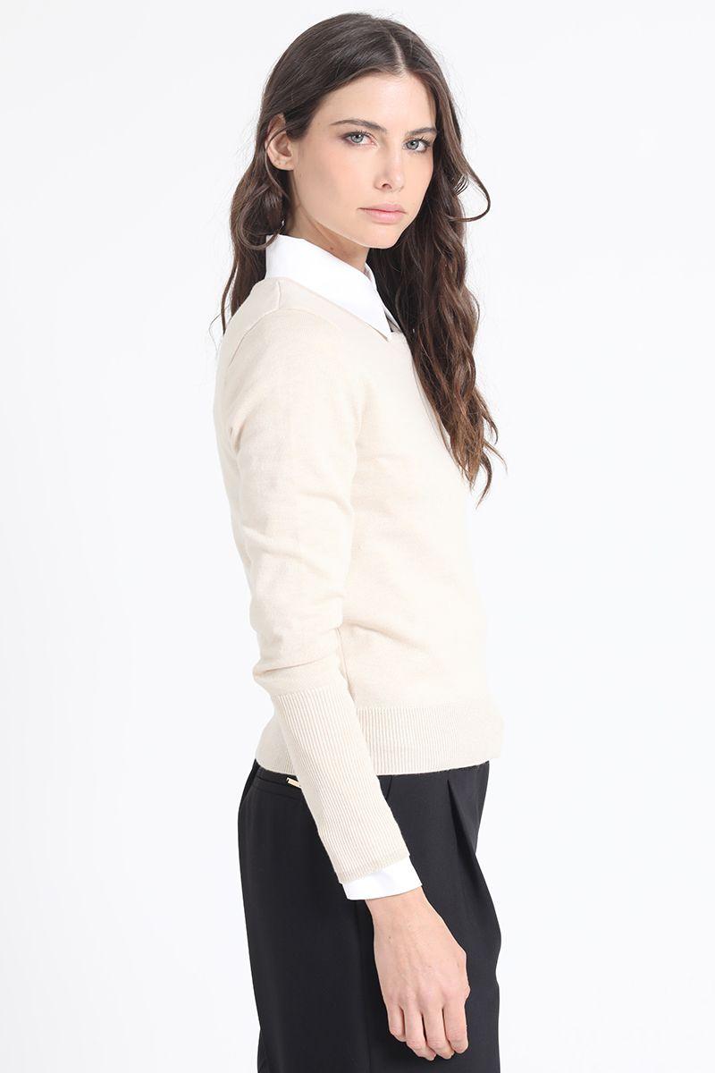 Sweater Basico Punto, Crudo Liola-4