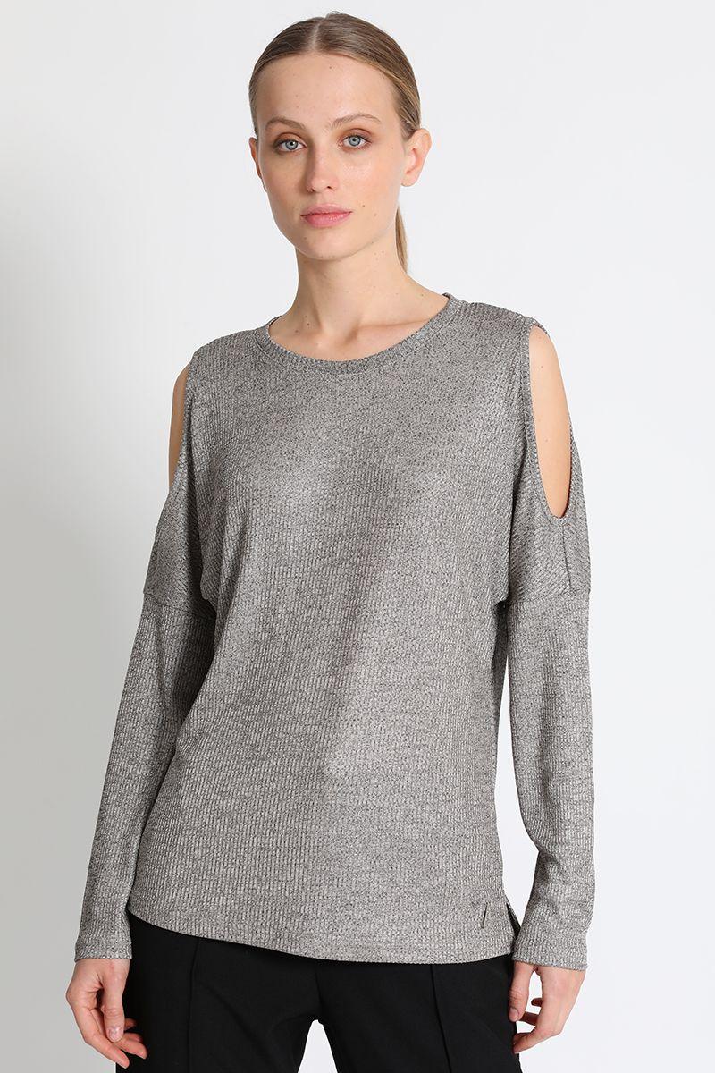 Polera Metalizada Beige Liola-0