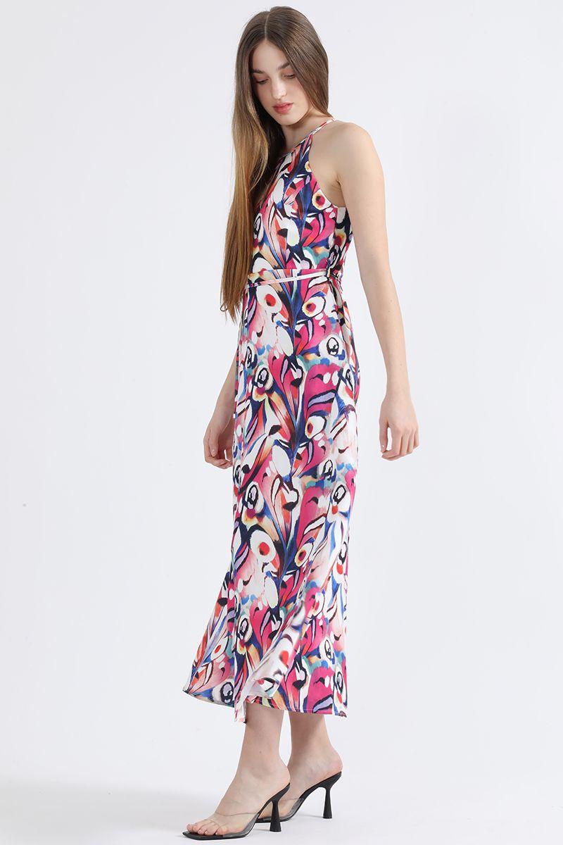 Vestido Maxi Estampado, Halter, Rosa Liola-0