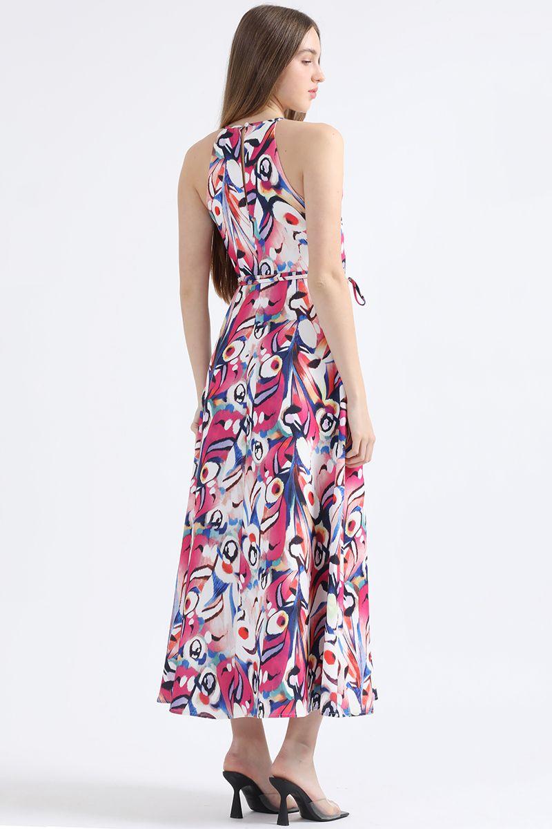 Vestido Maxi Estampado, Halter, Rosa Liola-2