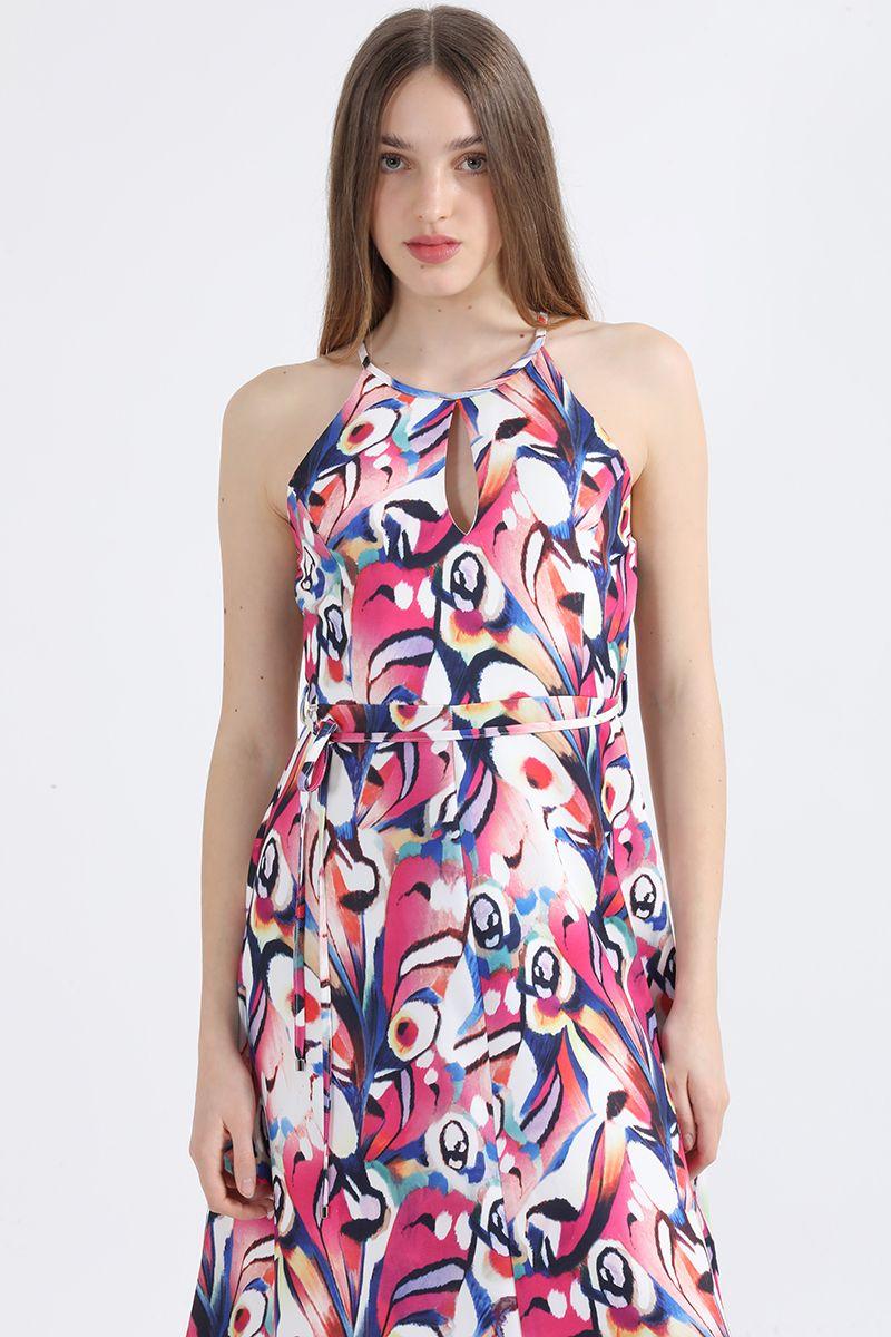 Vestido Maxi Estampado, Halter, Rosa Liola-4