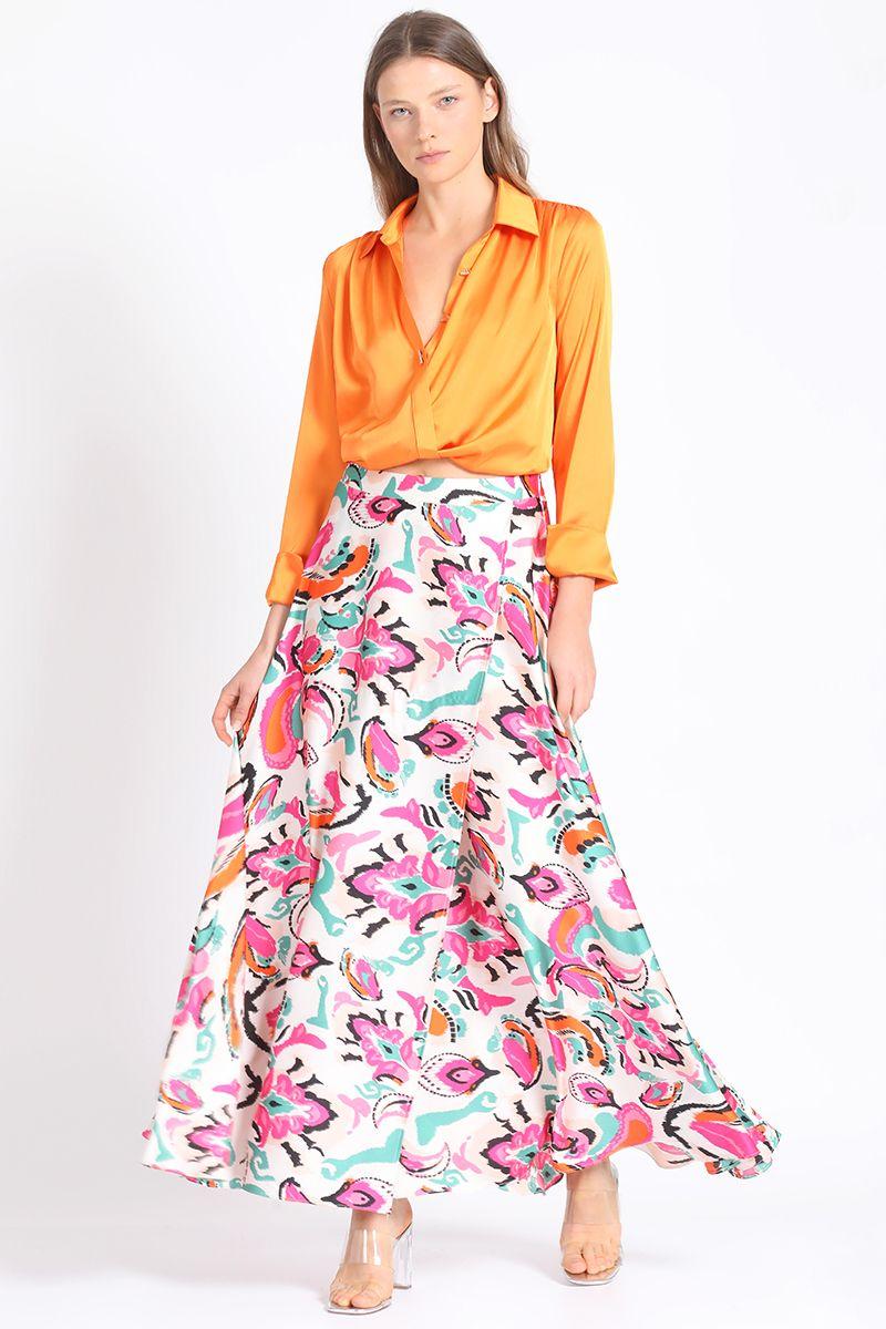 Falda Maxi Satin Estampado Rosa Liola-0