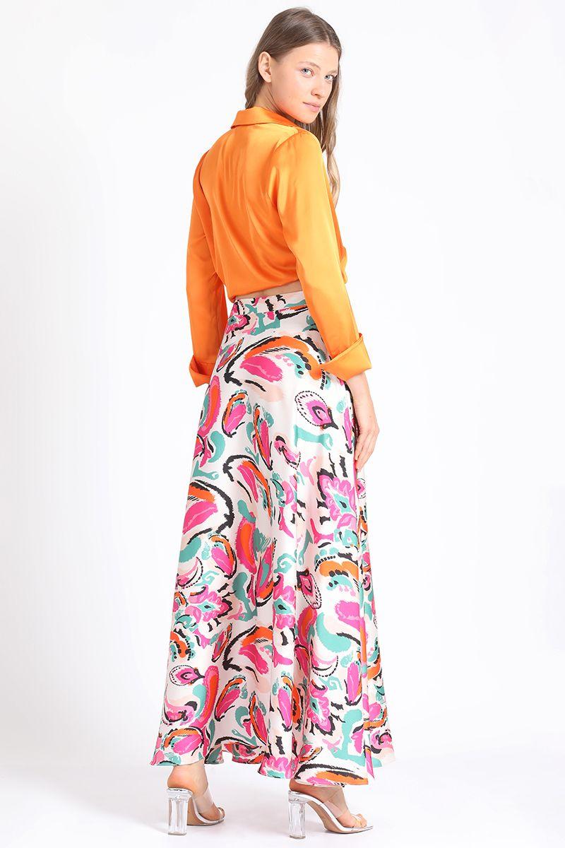 Falda Maxi Satin Estampado Rosa Liola-3