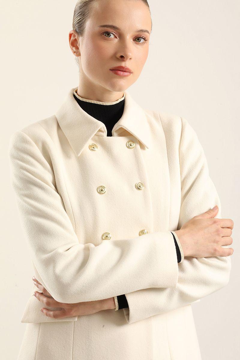 Abrigo largo cruzado, muflon crudo Liola-2