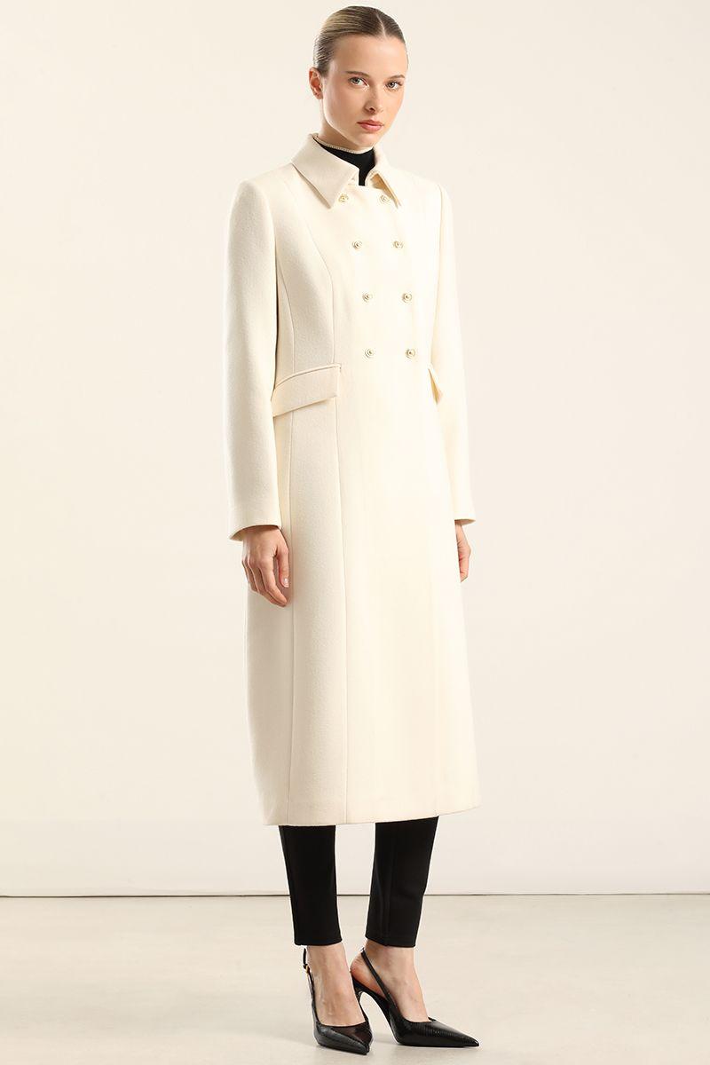 Abrigo largo cruzado, muflon crudo Liola-3