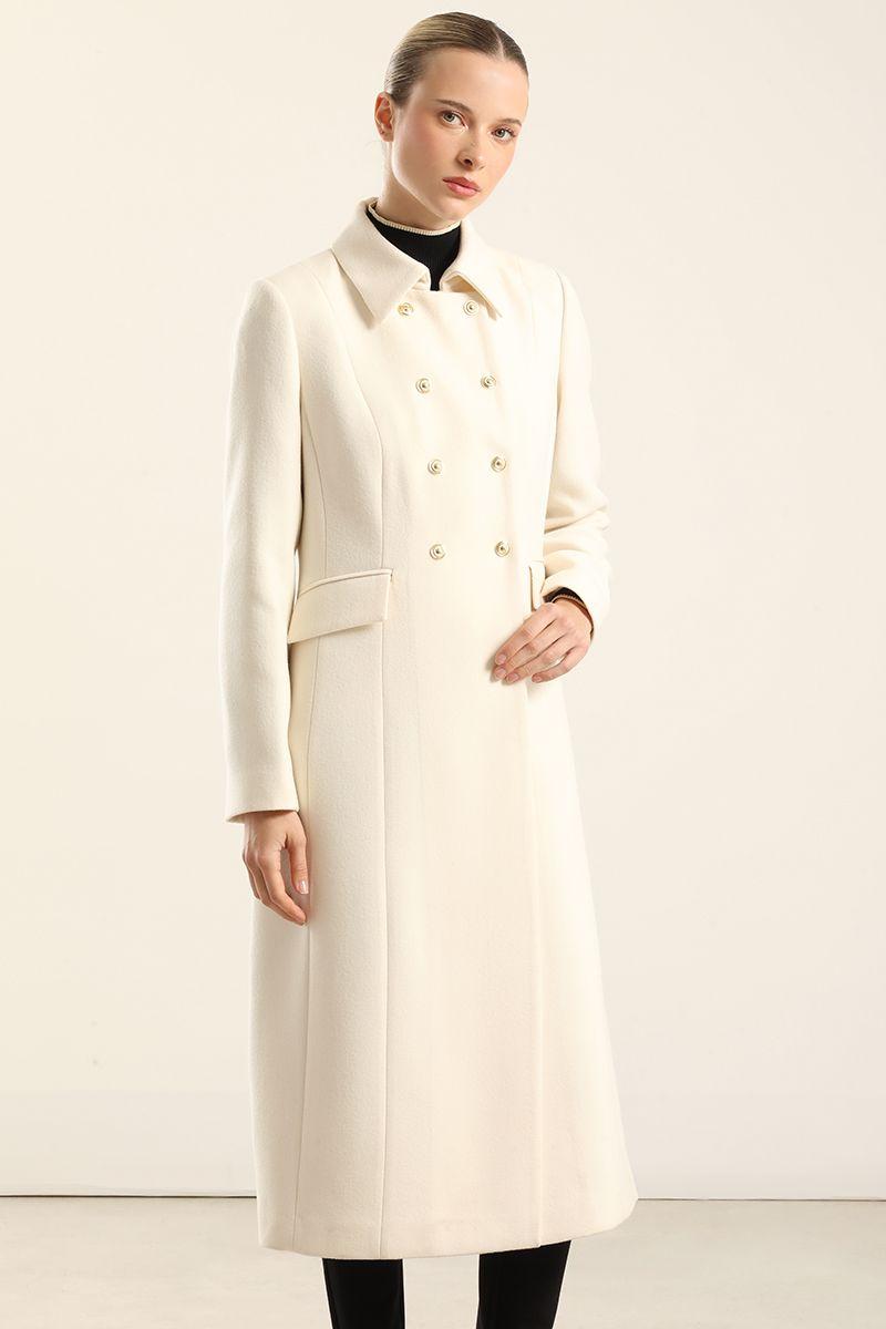 Abrigo largo cruzado, muflon crudo Liola-5